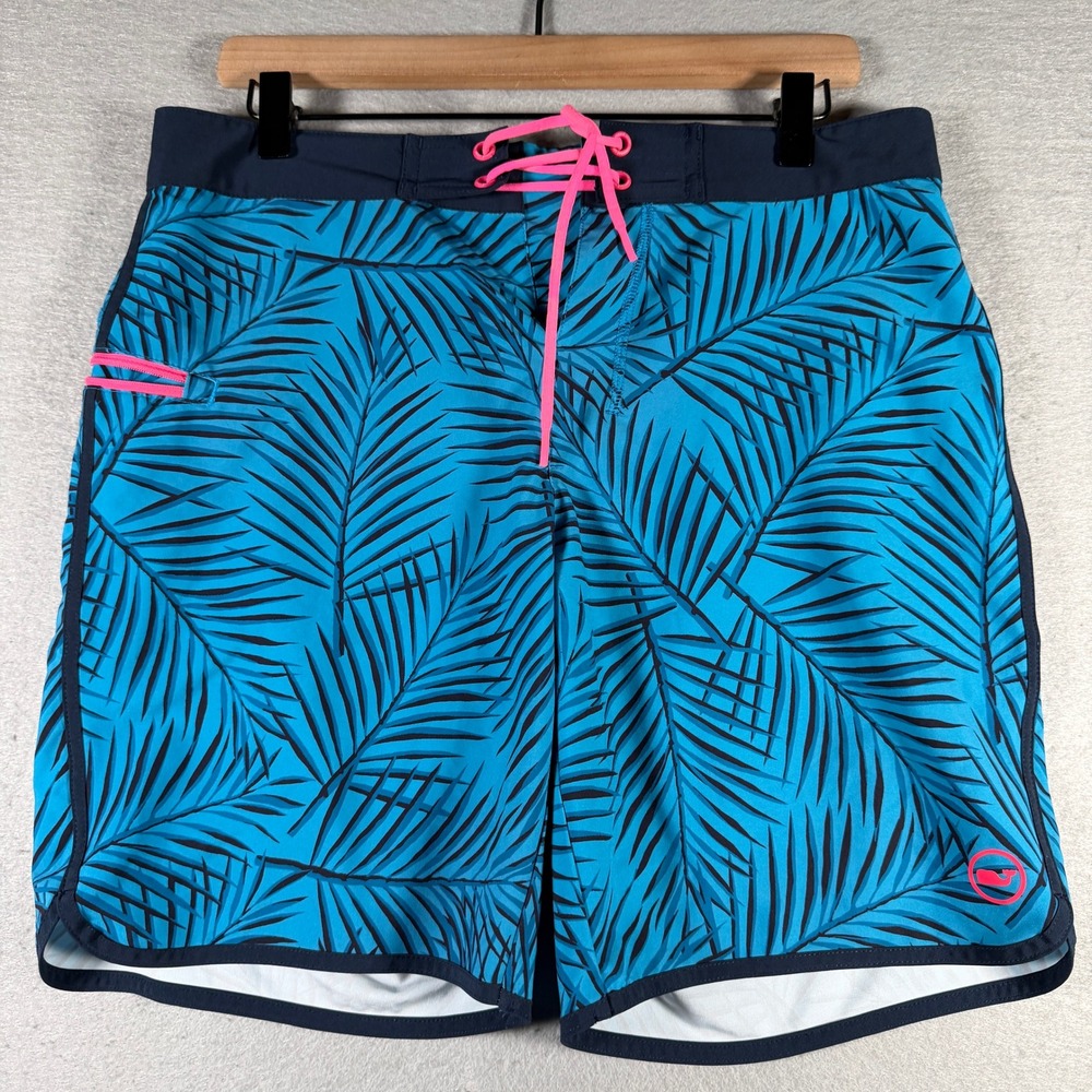 Vineyard Vines Mens Blue Palm Print Performance Board Shorts Size 30 1M001298